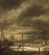 Jacob van Ruisdael Winter Landscape with a Lamp-post and and a Distant view of Haarlem oil on canvas